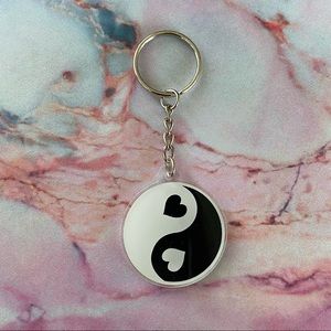 Yin Yang heart Black and White Keychain